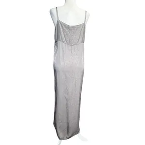 Vintage Krista Larson Silver Slip Maxi Dress Crinkle Silk Satin Lagenlook thumbnail 2