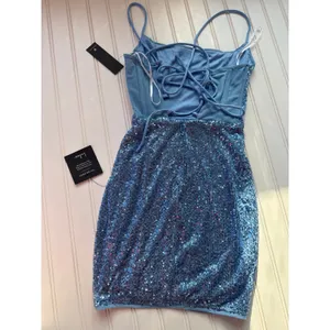 NWT Lulus Bold Aesthetic Blue Sequin Lace-Up Bodycon Mini Dress Party Glam Sz XS thumbnail 5