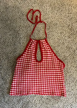 Zara Red and White Crochet Crop Top thumbnail 1