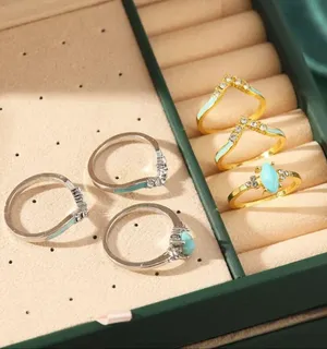 6pc 925 Rings For Men And Women Hip Hop Vintage Style Turquoise With Rhinestones thumbnail 3