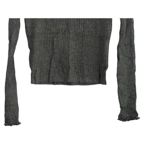 ZARA Ruffled Mock Neck Ruffle Longsleeve Rib Knit Stretch Cotton Sweater M Grey thumbnail 9