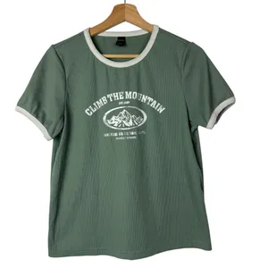 Dazy Green Climb The‎ Mountain Green Ribbed Camp Short Sleeve T-Shirt M thumbnail 1
