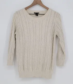 H&M Sweater Womens M Basic Cream Cable Knit Alpaca Blend Long Sleeve Excellent thumbnail 1