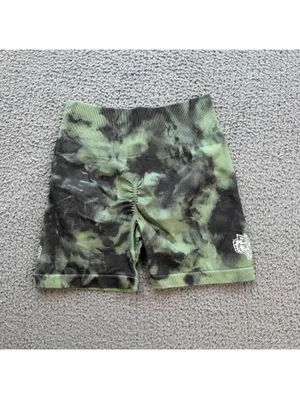 Darc Sport Wolves Womens Shorts Rare 1 of 500! Scrunch Green Marble Tie Dye S thumbnail 2