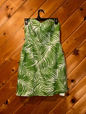 Milly of New York Green Palm trees Linen strapless dress thumbnail 3