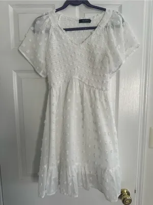 White Bridal Wedding event Smocked Bodice Women’s Mini Dress nwot size small thumbnail 1