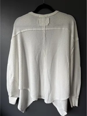 Free People We The Free Women's White Waffle Knit V-Neck Sweater Extra Small thumbnail 2