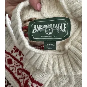 American Eagle Holiday Sweater Women’s Size Medium Mock Neck Cable Knit thumbnail 2