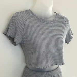 Women's Gray Waffle Knit Two-Piece Loungewear Shorts Set Size Small thumbnail 3