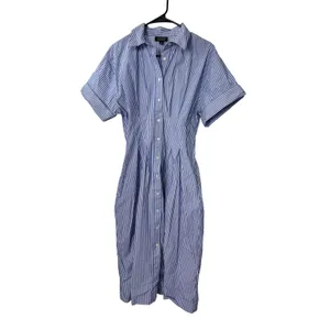 J.Crew Shirtdress Blue White Striped Short Sleeve Fit Flare Organic Cotton thumbnail 2