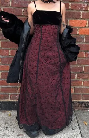 Roberta Vintage Burgundy Floral Mesh Whimsigoth, 90s Whimsigoth, Vampy Grunge thumbnail 1
