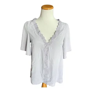Womens Shein Muted Lilac Lace Contrast Puff Sleeve Blouse Top - Sz S thumbnail 3