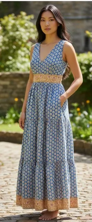 J.Crew Point Sur Royal Block Print Tiered Maxi Dress size 6 thumbnail 1