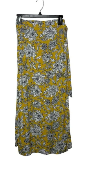 Japna Yellow White Floral Flowers Wrap & Tie Midi Skirt Size Medium Womens thumbnail 1