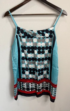 Cabi Aqua Black Abstract Print 100% Silk Square Neck Tank Top Size M thumbnail 1