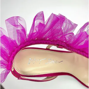 Betsey Johnson Devon Pink Tulle Ruffle Heels Sandals 7.5 Wedding Party‎ Barbie thumbnail 9