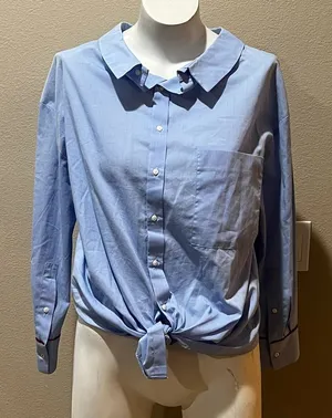Zara light blue button up blouse thumbnail 1