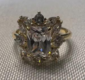 Gold-Tone Clear Crystal Halo Cocktail Ring thumbnail 1