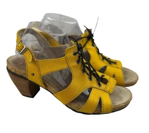 -Wolky Fancy Me Lion Comfort Sandals Womens 42 Yellow Leather Lace Open Toe Heel thumbnail 1