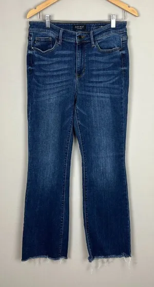 Judy Blue Jeans Womens 11/30 Blue Boot Cut Medium Wash Frayed Hem‎ Stretch Denim thumbnail 1