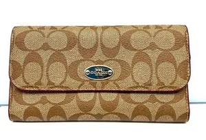 Coach brown leather signature Charlie C snap wallet pink interior A1532 … thumbnail 1