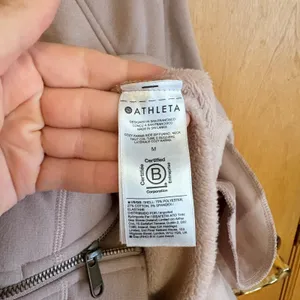 Athleta Cozy Karma Side Zip Funnel‎ Neck Sweatshirt Taupe M thumbnail 5