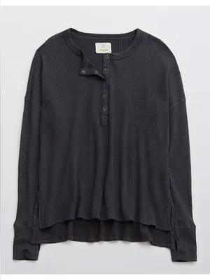 OFFLINE By Aerie Wow! Waffle Henley Long Sleeve Top size small gray thumbnail 1