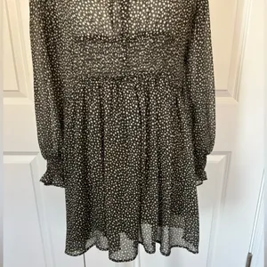 Zara Green & White Polka Dot Mini Dress – Long Sleeve Smocked Waist, Size M thumbnail 3