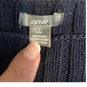 Aerie Cropped Sweater Size Small Striped Navy White Nautical Cotton thumbnail 3
