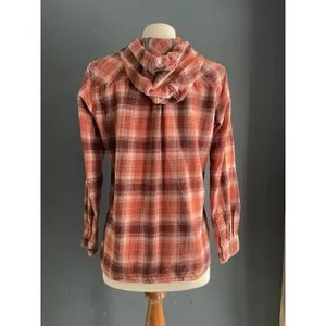 Carhartt Womens Plaid Hooded‎ Flannel Shirt Orange Burgundy Size M 8 10 thumbnail 2