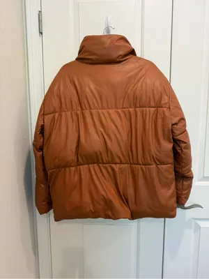 NVLT Faux‎ Leather Puffer Jacket size Large Brown thumbnail 6