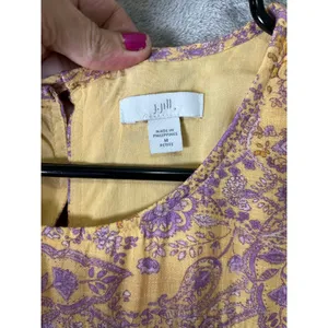 J.Jill Tiered Paisley Midi Dress Yellow Lavender‎ Boho Prairie Cottagecore MP thumbnail 5