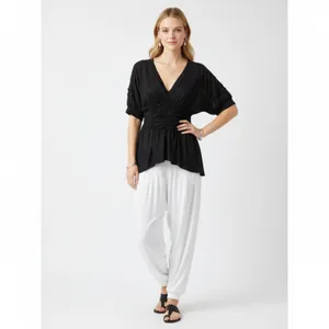 Free People Black Short Sleeve Gather Waist Top S thumbnail 6