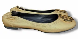 Tory Burch Reva Metallic Gold Tumbled Ballerina Flats thumbnail 1