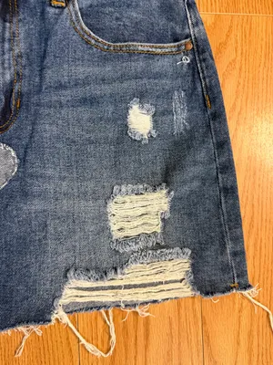 PacSun Light Blue Denim Distressed Mini Skirt with Heart Appliqués size 28 thumbnail 5
