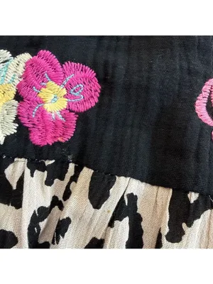 Savanna Jane Mini Dress 2X Beige Black Leopard Floral Multicolor Embroidery Boho thumbnail 14