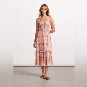 Elegant Pink Floral Midi Dress thumbnail 2