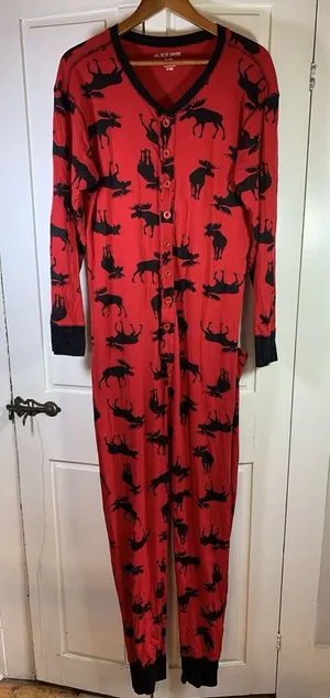 Little Blue House Moose Adult‎ Union Suit Christmas XL Cozy Loungewear Bum Flap thumbnail 1