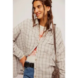 Free People Oversized Bohemian Grunge 90s Fall Cardiff Plaid Top Shirt Large thumbnail 2