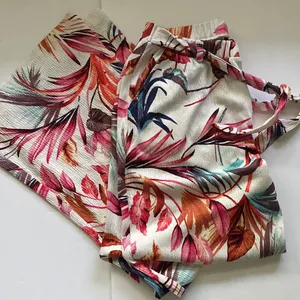 Hot Kiss tropical floral tie wide leg beach boho pants, size large thumbnail 1