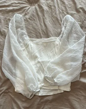 White Sheer Sleeve Blouse Size L thumbnail 1