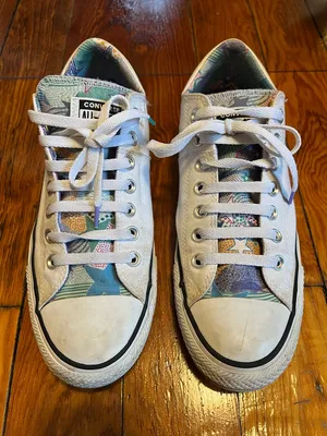 Converse White Low Top Sneakers with Multicolor Star Pattern thumbnail 1