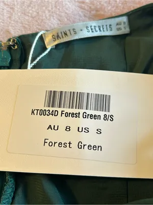 Saints & Secrets forest green fit and flare cocktail dress ruffle shoulders S thumbnail 8