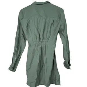 Zara Long Sleeve Tunic Wrap Style Mini Dress Collard V Neck Button M Sage Green thumbnail 15