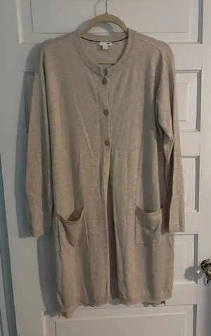 Beige Longline Pocket Cardigan Sweater - Women thumbnail 1