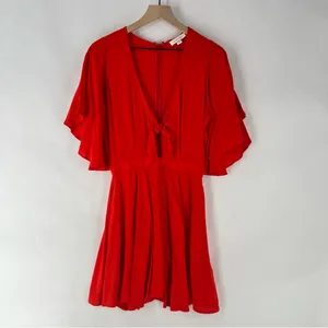 Yumi Kim Over The Edge Dress Vibrant Red Tie Front‎ Cutout Mini Size XS thumbnail 2