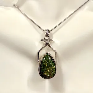 Dichronic Glass Pendant Sterling Silver with SS Plate Chain CHRISTMAS Green🌲 thumbnail 1