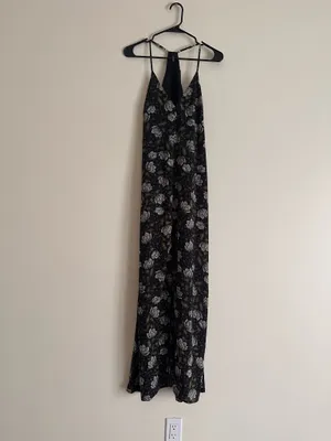 Smell the Roses Black Floral Racerback Slip Maxi Dress Slit Size S thumbnail 2