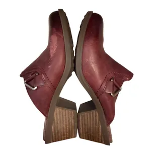 Teva 5‎ Leather Heels Mules Clogs Burgundy Nubuck Boho Fall Western Leather Y2K thumbnail 2