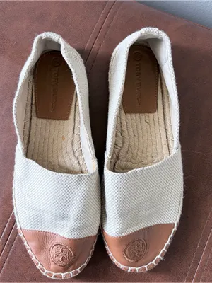 Tory Burch Cream Canvas Espadrille with Tan Leather Toe thumbnail 1